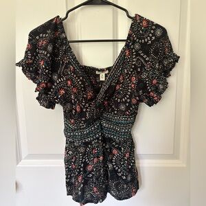 Miami Black patterned Flutter Sleeve Blouse